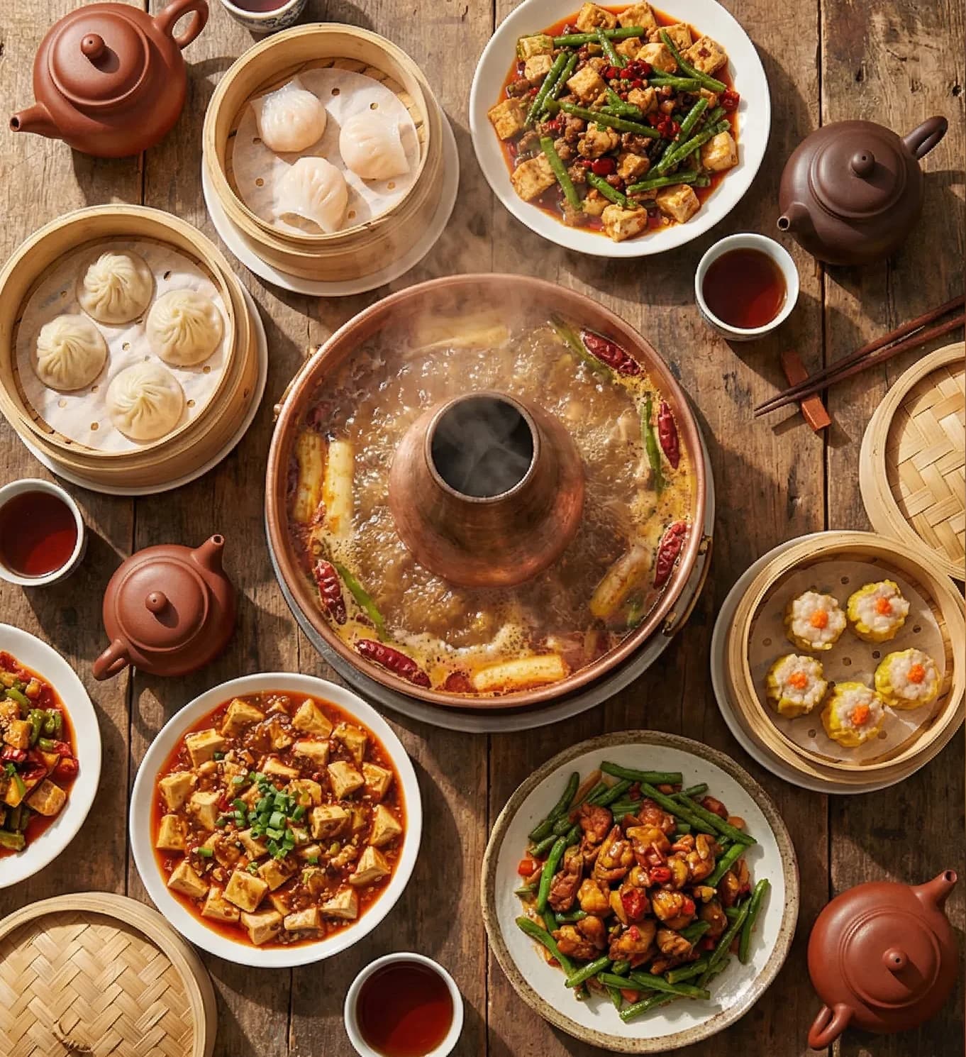 Authentic Chinese cuisine spread